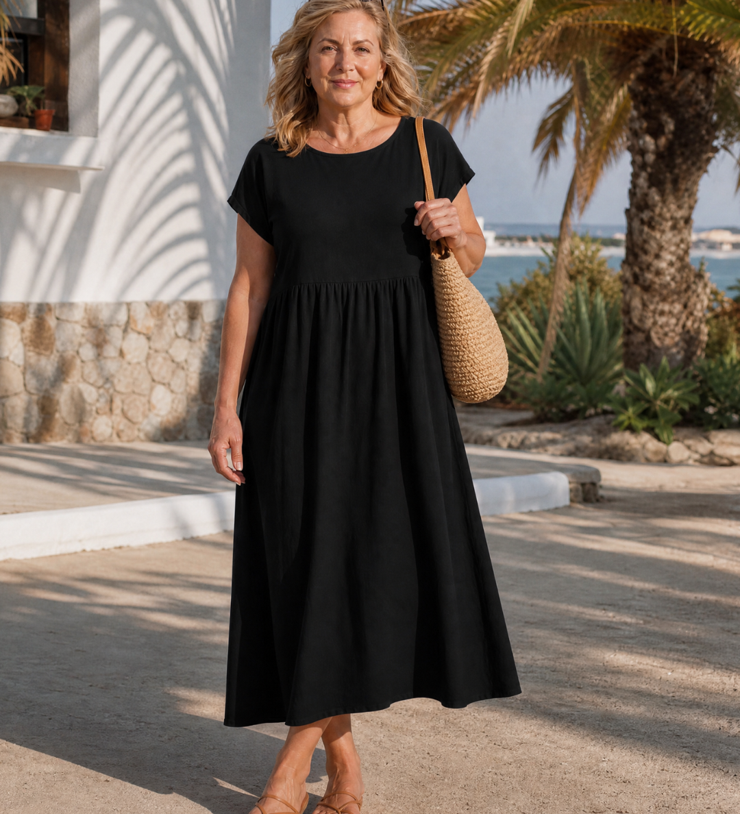 Daniela | Minimalistické volné midi šaty s krátkým rukávem