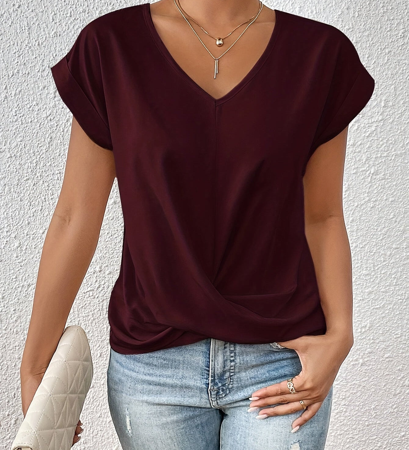 Varel | T-shirt casual con morbido scollo a V (1 + 1 in omaggio)