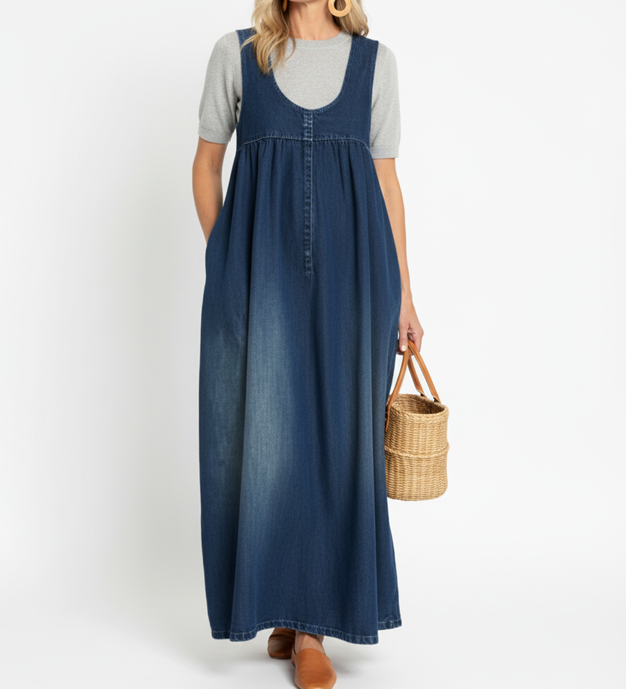Kamila - Maxi šaty z opraného vintage denimu
